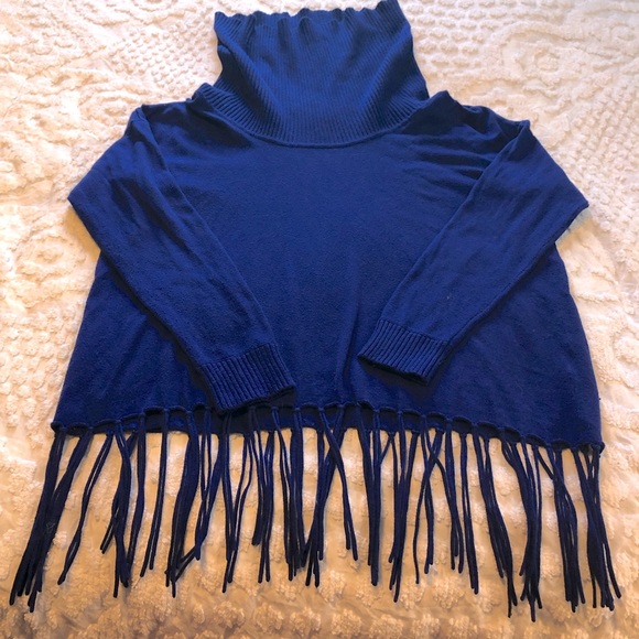 MICHAEL Michael Kors royal blue long fringed cowl turtleneck size medium - Picture 2 of 8